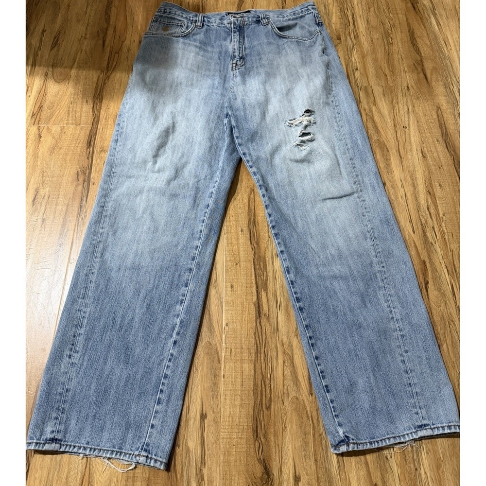 Vtg Rocawear Baggy Light‎ Wash Distressed Jeans 38x34 Y2K Hip Hop Skater 90s